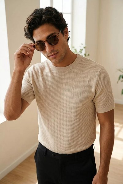 TOZLU Men's Crew Neck Patterned Knitwear T-Shirt