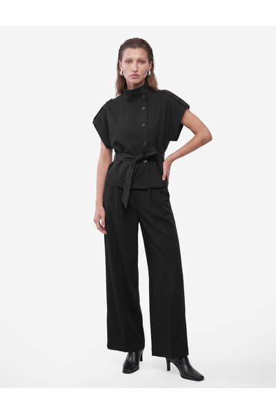 Koton Belted Buttoned Stand Collar Short Sleeve Vest