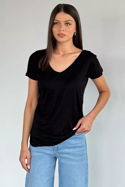 TOZLU Women's Front and Back V-Neck T-Shirt