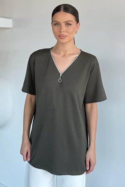 TOZLU V-Neck Zipper T-Shirt