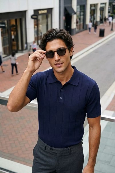TOZLU Men's Polo Collar Half Button Knitwear T-Shirt