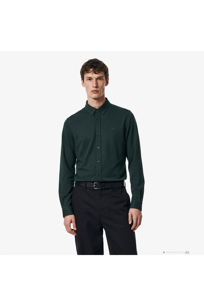 Lacoste Erkek Slim Fit Koyu Yeşil Gömlek