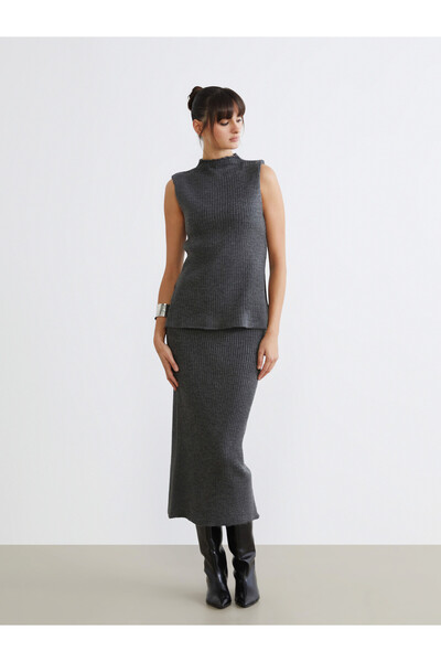 LC Waikiki Two Mt Shop Quality Lcw Vision Anthracite Knitwear Plain Midi Wome...