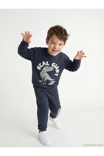 LC Waikiki I Zero Roba Collar Dinosaur Printed Boy's Sweatshirt and Sweatpant...