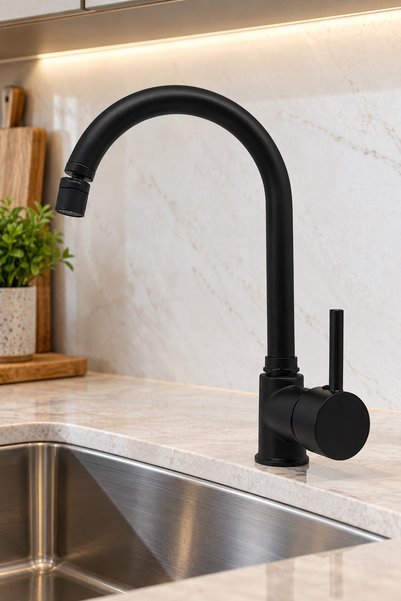 KUSTAR Santa 360 Degree Rotating Head Stick Arm Kitchen Sink Faucet Black