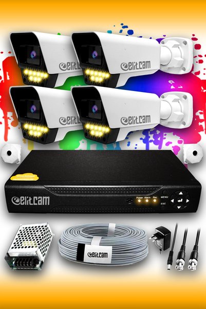 Elitcam 4 Kameralı Süper 4 Dış Kamera Set HDD'siz 5 MP 2K Renkli Gece Görüşlü Güvenlik Kamerası Sistemi