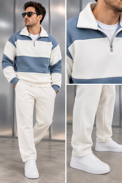WENMİNG Men's 3-Ply Brushed Inside Corduroy Half-Zip Polo Collar Striped Stra...