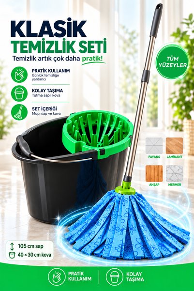 Waldern Clean Turbostar 16 Litre Otomatik Mop Temizlik Seti, Döner Başlıklı M...