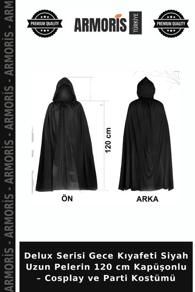 Armoris Deluxe Series Nightgown: Black Long Cape, 120 cm, with Hood – Cosplay...