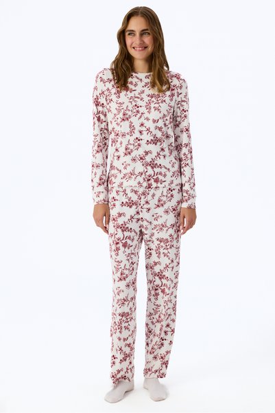 Penti Off-White Comfortable Floral Long Sleeve Pants Pajama Set