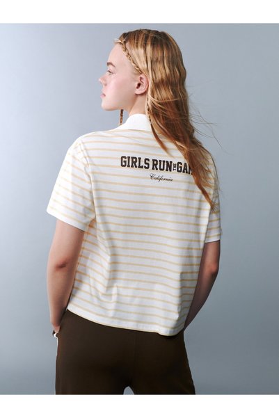 LC Waikiki I Devrik Roba Collar Striped Young Girl T-Shirt from Freezen Store