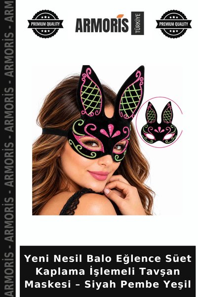 Armoris Next-Generation Prom Party Suede-Covered Embroidered Bunny Mask – Bla...