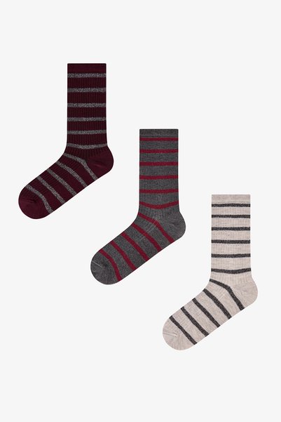 Penti 3 Pairs of Cotton Glitter Line Patterned Socks