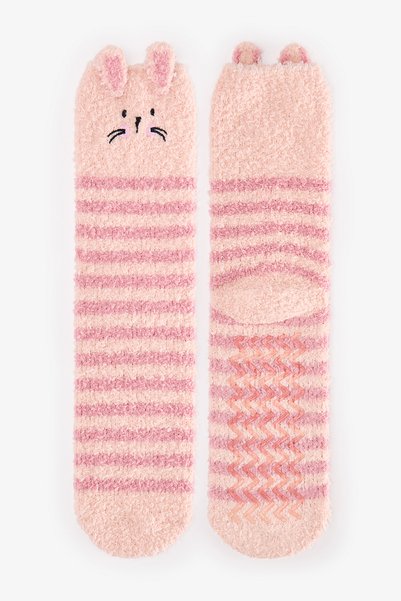 Penti Açık Pembe Çizgili Bunny Tavşan Desenli Soket Çorap