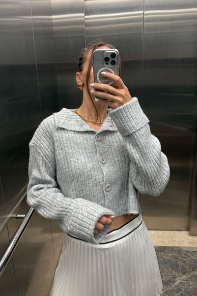 Noi Belis Basic Crop Yumuşak Dokulu Dik Yaka Triko Hırka AW25HI0004