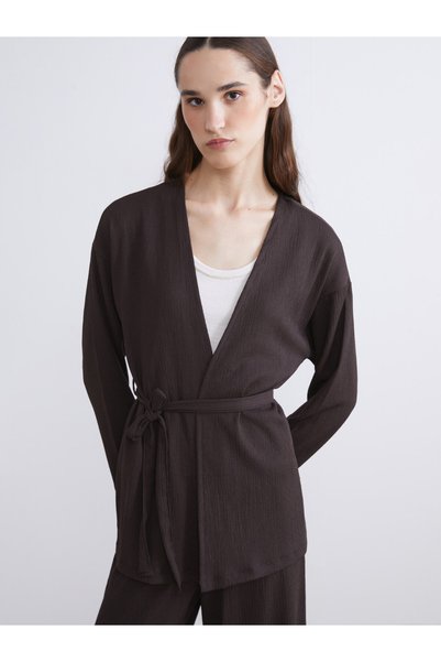 LC Waikiki Mg Trend'En Brown Shawl Collar Textured Women's Cardigan