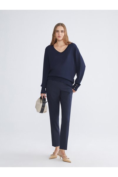 LC Waikiki LCWAIKIKI Classic Navy Solid Carrot-Cut Tapered-Leg Women's Pants,...
