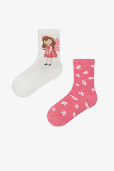 Penti Kız Çocuk Pembe Sleepy Peri Pamuklu Prenses Desenli 2 Çift Soket Çorap