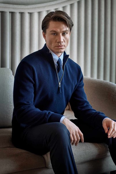Paşahan Half-zip, 100% Cotton selanik knit Sweater