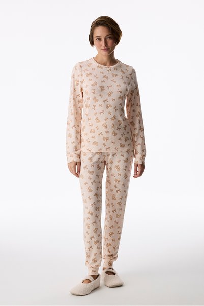Penti Açık Pembe Sevimli Fiyonklu Kurdela Desenli Uzun Kollu Pantolon Pijama ...