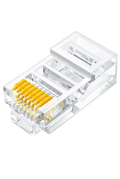 PrimeX Plus PX-CAT460 Cat6 RJ45 Konnektör, 100’lü Paket Cat6 Ethernet Jak Plug, Altın Kaplama 3 Tırn