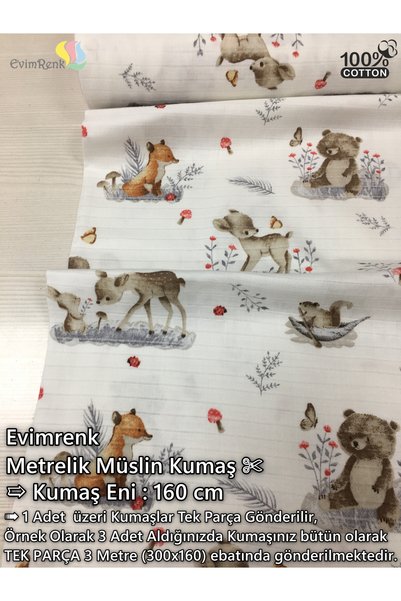 Renk Tekstil Desenli Doğal %100 Pamuklu Müslin Kumaş