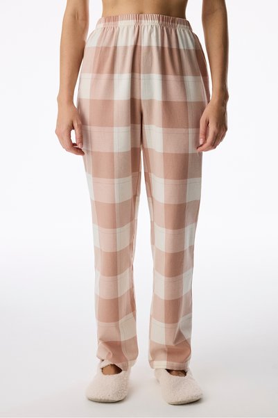 Penti Bej Quinn Checked Pamuklu Flanel Ekoseli Pijama Altı