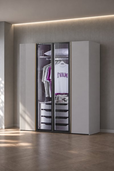 benim odam Elegant 4 Kapılı Gizli Çekmeceli Cam Kapaklı Dolap Genç / Çocuk Od...
