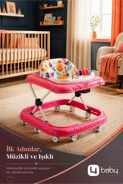 4Baby Lüks Oyuncaklı Müzikli Ve Işıklı 3 Kademeli Bebek Yürüteci