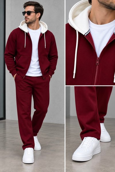 WENMİNG Men's 3-Ply Brushed Inside Hooded Sweatshirt and Straight Leg Sweatpa...