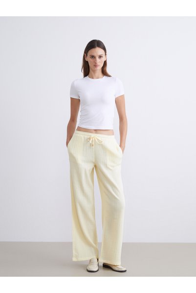 LC Waikiki LCW Vision Yellow Muslin Plain Loose & Wide-Leg Women's Pants, Fea...