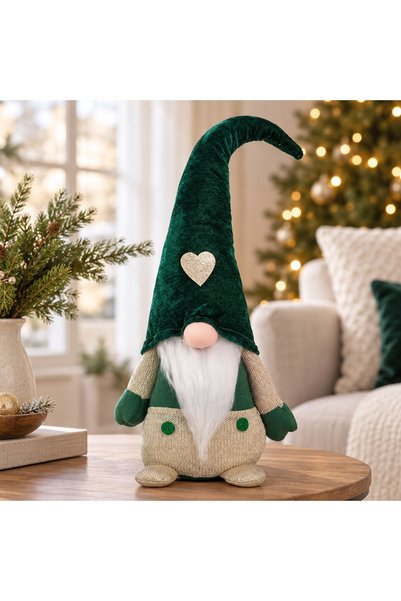 DD SHOP Gnome verde caciula-inima 48cm catif - Catifelati Bordo Verzi, Craciun