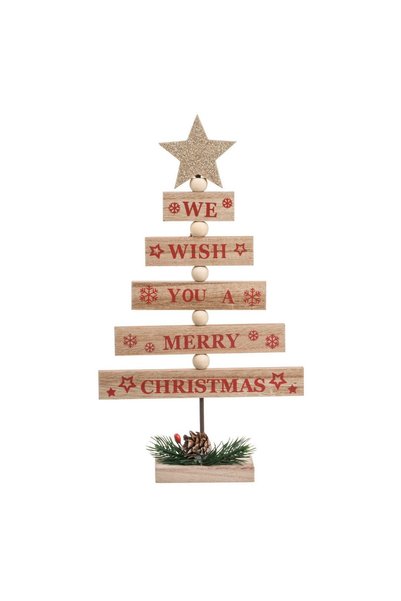 DD SHOP Brad Decorativ cu Tablite din Lemn Globuri 30cm - Brazi Decorativi, C...