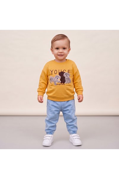EYMİR GİYİM Puppy Embroidered Cotton 2-Piece Baby Boy Set