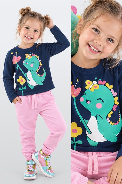 Denokids مجموعة تي شيرت وبنطلون رياضي للفتيات من Sweet Dino