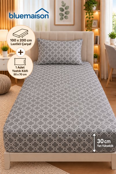 Violacasa Set cearșafuri individuale din bumbac 100x200 lanț gri