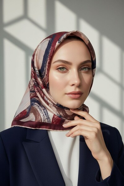 VİOLLA Kristal Geometrik Fırça Darbesi Desenli Gül Kurusu Renkli 90x90 Eşarp ...