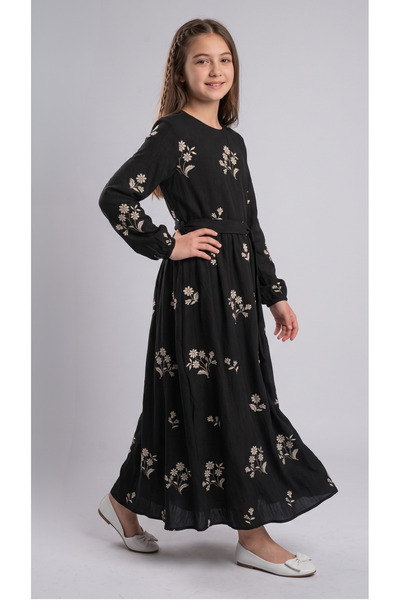 Pafim Girl's Appliqued Maxi Dress, Special Occasion Belted Full Hijab Dress, ...
