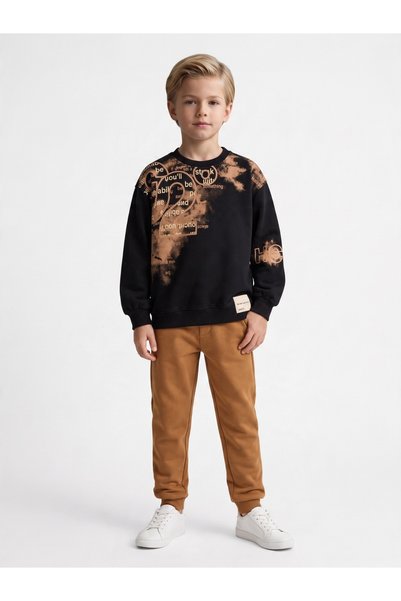 Zekids Hanorac cu model Batik cu detaliu text pentru băiat