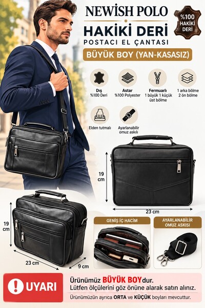 Newish Polo Hakiki Deri Postacı El Çantası Yan Büyük-Kasasız Model