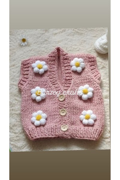 Barzey crafts El örgüsü bebek çocuk yelek papatya çiçekli