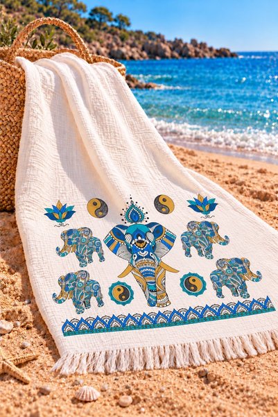 Efesan 100% Cotton Printed Muslin Peştemal (Elephant)