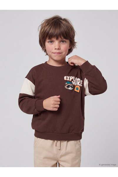 LC Waikiki LCW Kids Brown 3-Ply Brushed Inside Corduroy Color-Block Loose & B...