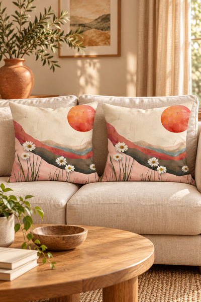 on the clouds Full Moon Daisies Landscape Combination Hidden Zippered Throw P...