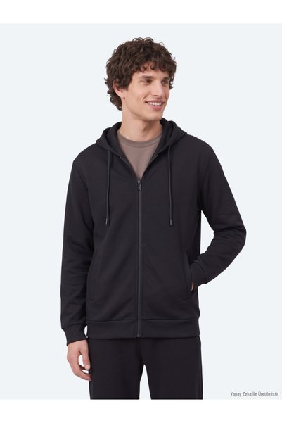 Kip Black Hooded Plain Sweatshirt