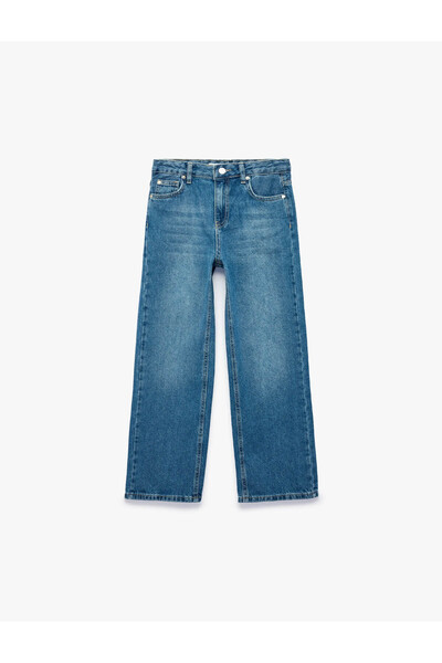 Koton Pantaloni din denim cu picior larg, croială lejeră, din bumbac, cu deta...