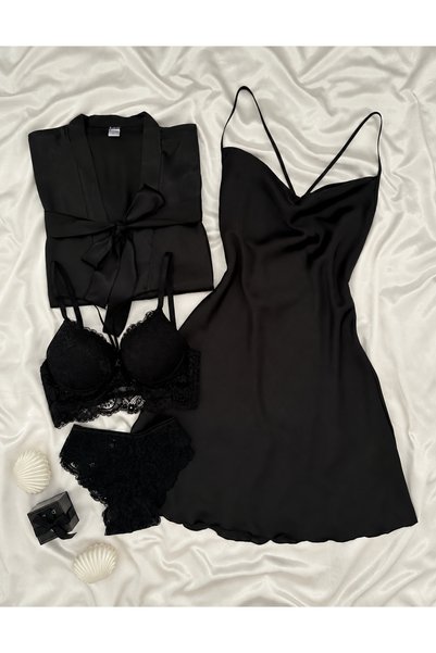 Lena Homewears Set de cămașă de noapte și halat din satin Jasmin pentru femei