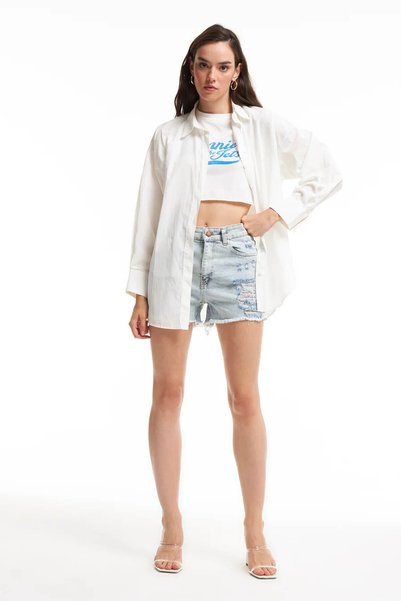 Quzu Oversize Ecru Women's Shirt 11478