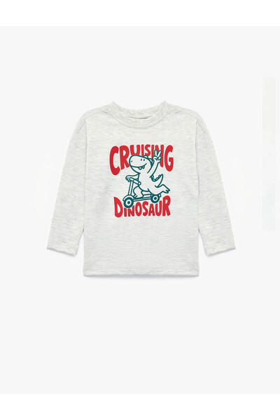 Koton Dinosaur-Print Gray Baby Boy Long Sleeve T-Shirt 7WMB10085TK