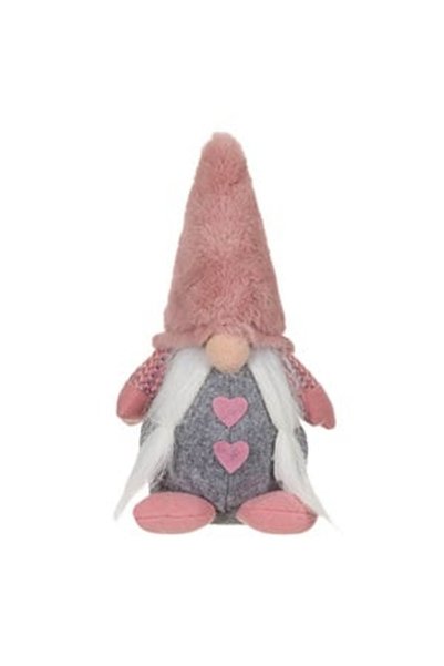 DD SHOP Figurina decorativa Gnome de Craciun, haina gri cu inimi somon si cac...